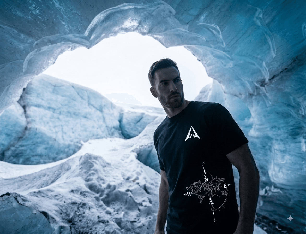 Adrenl T-shirt photographed inside an ice cave