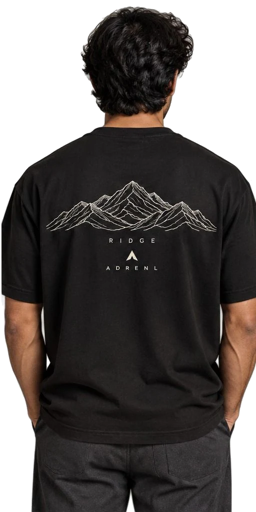 RIDGE tee, back, on a model